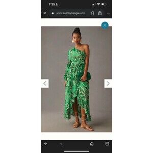 Farm Rio x Anthropologie Printed One-Shoulder Ruffle Maxi Dress Green Medium